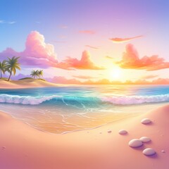 Fototapeta na wymiar Beach sunset 3D cartoon calm