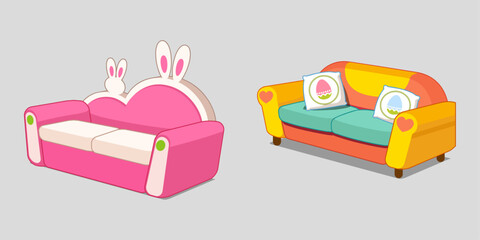 Set of sofa couch living room furniture vector
