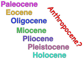 A vector illustration of the various geologic epochs showcasing the debate surrounding the Anthropocene. 