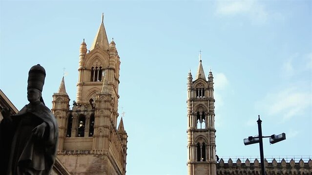 Tower of Palermo Cathedral and Building of Diocesan Museum in Palermo City, Sicily, Italy.