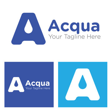 Logo design of the letter A with a drop of water. Blue water abstract logo