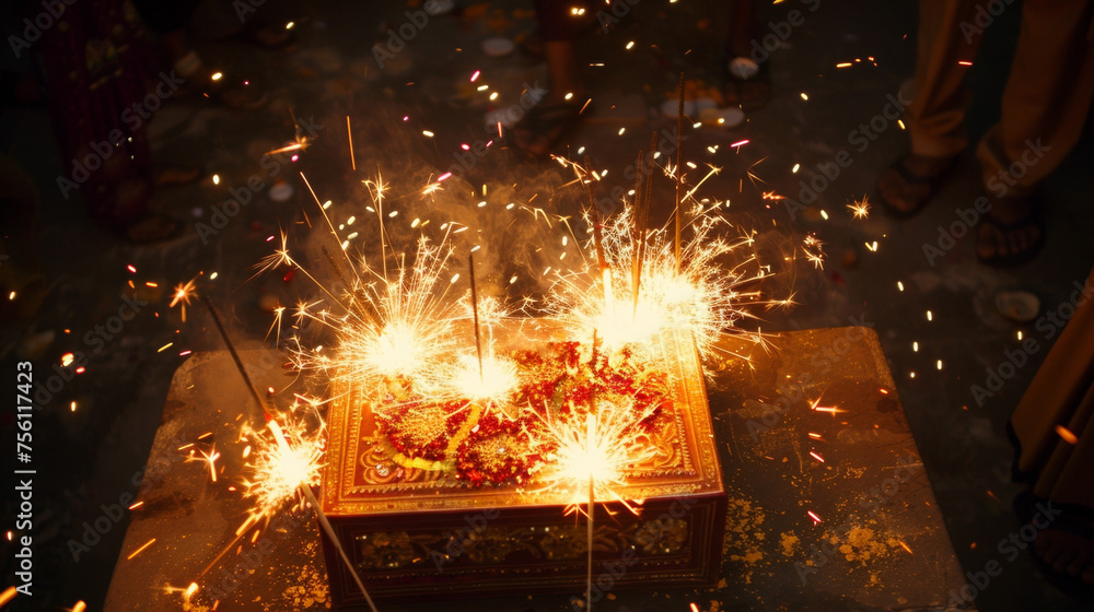 Poster a box of sparklers ready to be lit and add a touch of sparkle to the evening sky adding to the festi
