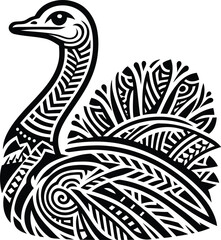 emu, orchid, cassowary, bird, animal silhouette in ethnic tribal tattoo,


