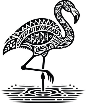 recommend clip art: flamingo bird, animal silhouette in ethnic tribal tattoo,