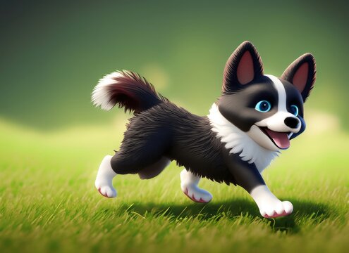 3D Cute smile little Border Collie kawaii character Realistic hatchling