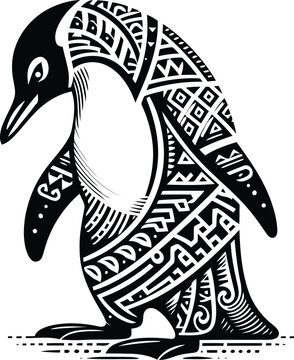 pinguin bird, animal silhouette in ethnic tribal tattoo,

