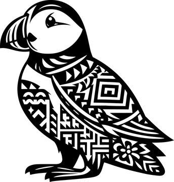 recommend clip art: puffin bird, animal silhouette in ethnic tribal tattoo,
                    
                    