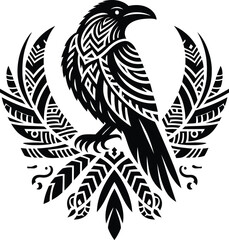 raven, crow, bird, animal silhouette in ethnic tribal tattoo,

 - obrazy, fototapety, plakaty