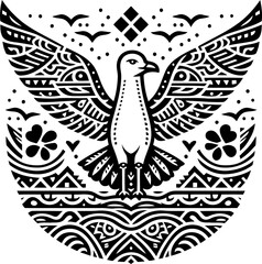 Fototapeta na wymiar seagul bird, animal silhouette in ethnic tribal tattoo,