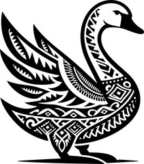swan bird, animal silhouette in ethnic tribal tattoo,

