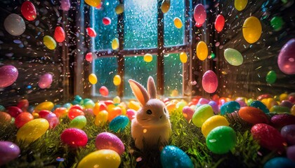 Surreal Easter bunnies and jelly beans - obrazy, fototapety, plakaty