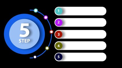 animated 5 step infographic modern design style for business video animation template on alpha background. 
