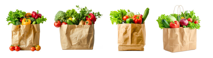 Set of shopping paper bag full of vegetable on transparency background PNG

