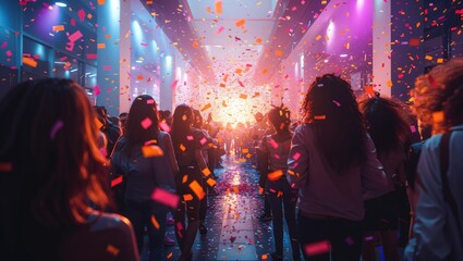 Corporate culture celebration, diverse employees engaging in team-building activities, modern office background