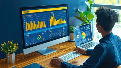 SEO experts optimizing a website, detailed on-screen data analysis, digital marketing in action