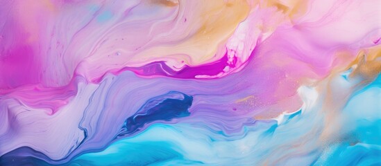 A closeup of a vibrant liquid swirl in shades of purple, pink, violet, and magenta on a white...