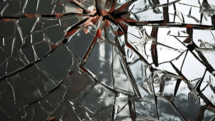 Broken glass on black background, Broken glass texture, broken window glass with a hole from gun shot. Street violence. Broken windows theory. Visible signs of crime, glass crack damage texture art