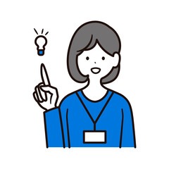 指差しする社員証を下げた日本人女性会社員のイラスト素材