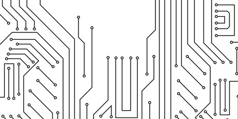 Technology style concept. Circuit board on white background Electrical connection system, electronic circuit, black line style. copy space or empty