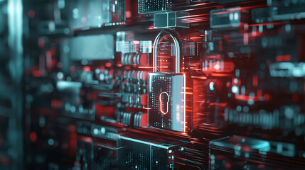 Cyber security padlock icon and internet technology networking 3d render background, data protection, Digital Assets With Strong Cybersecurity Protocols