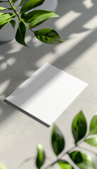 Mockup of blank business card with leaf decoration realistic