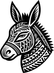 donkey, horse animal silhouette in ethnic tribal tattoo,
