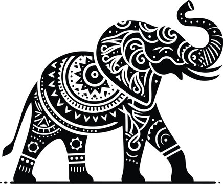 elephant animal silhouette in ethnic tribal tattoo,

