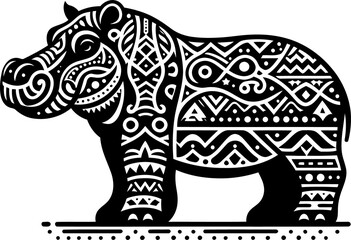 hippo, animal silhouette in ethnic tribal tattoo,

 - obrazy, fototapety, plakaty