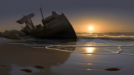 A majestic shipwreck resting beneath the crashing wavesfuturistic sci fi Hi Tech international gothic