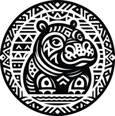 hippo, animal silhouette in ethnic tribal tattoo,

