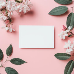 Fototapeta premium Mockup of greeting card on flower background realistic