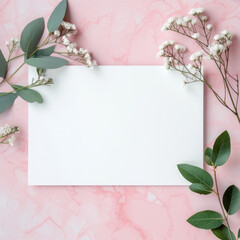 Mockup of greeting card on flower background realistic