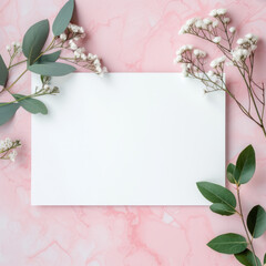 Fototapeta premium Mockup of greeting card on flower background realistic