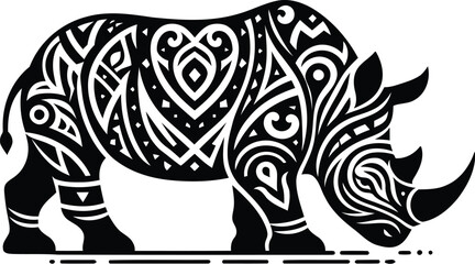 rhino, animal silhouette in ethnic tribal tattoo,

