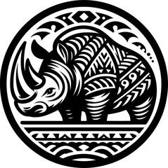 rhino, animal silhouette in ethnic tribal tattoo,

