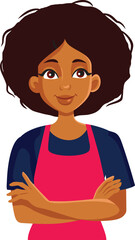 Restaurant Worker of African Ethnicity Standing with Arms Crossed. Cheerful hypermarket employee having a welcoming smile 
