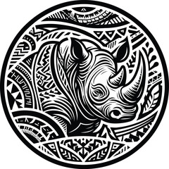 rhino, animal silhouette in ethnic tribal tattoo,

