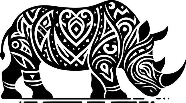 recommend clip art: rhino, animal silhouette in ethnic tribal tattoo,
                    
                    