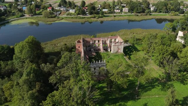 Landscape Castle Ruins Pond Krupe Aerial View Poland