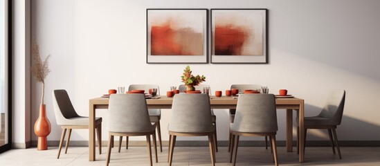 Modern dining room interior with gallery wall frame mockup