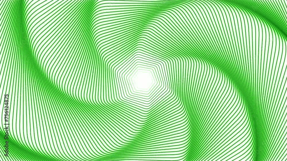 Poster animated green rotating spiral pattern background. design. trembling lines creating effect of glitch