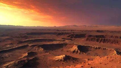 Keuken spatwand met foto outdoor martian planet surface landscape background. sunset in mars planet  © Appu