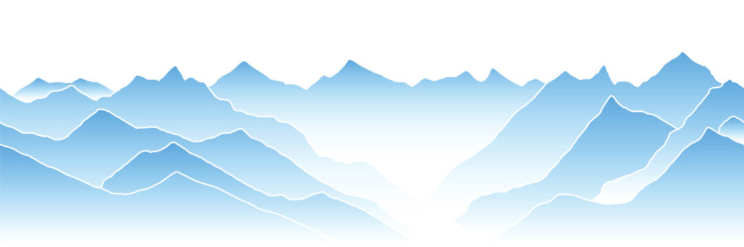 Mountain ranges in the fog, panoramic view, vector illustration