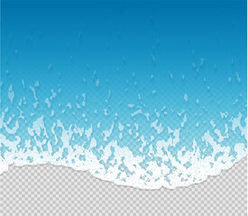 Realistic sea waves with foam stripes near the shore. Top view vector illustration on transparent background