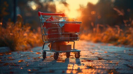 shopping cart with the consumer items of the week - obrazy, fototapety, plakaty