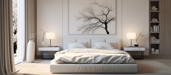 Bedroom Design with Mock up Picture Frame.