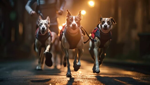 Dogs running in packs on the road at night Running with lights on your dog at night	
