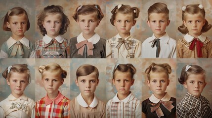 A collage of school portraits showcasing the changing hairstyles and fashion trends throughout the years.