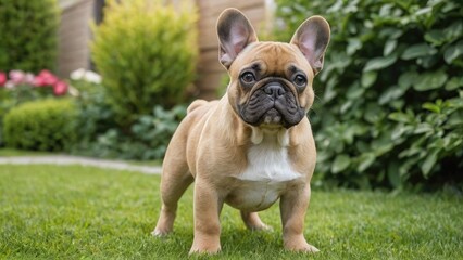 Fototapeta premium Fawn french bulldog in the garden