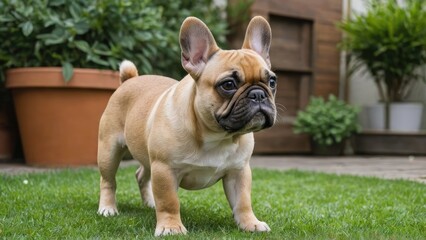 Fototapeta premium Fawn french bulldog in the garden